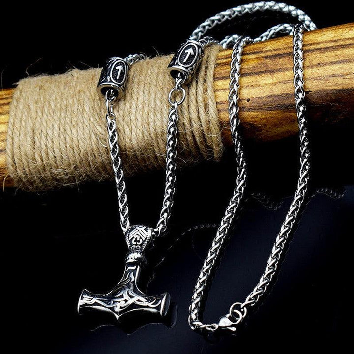 Titanium Steel Viking Thor Necklace - Nordic Hammer Pendant