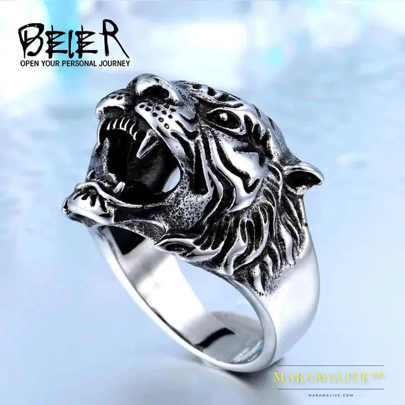 Titanium Tiger Head Ring Men Personality Unique Men's Animal Amulet Jewelry good detailing