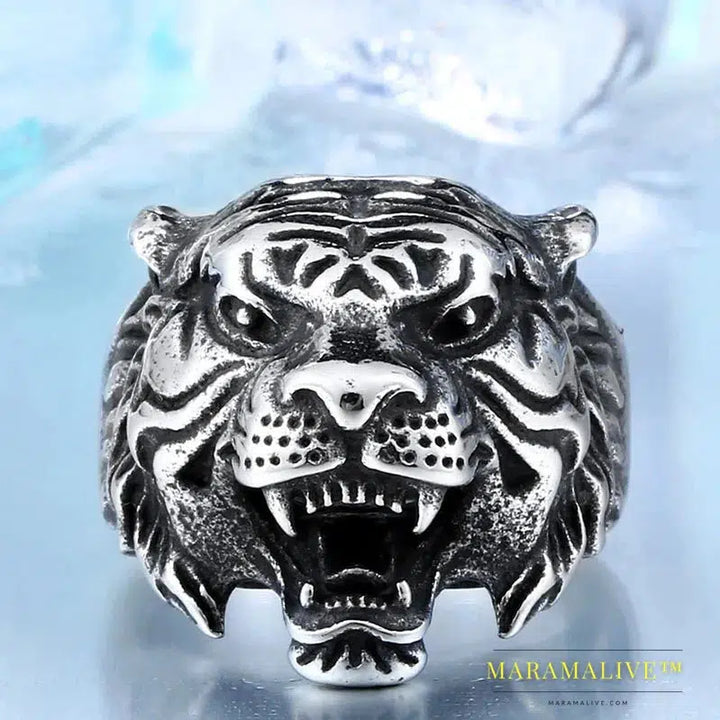 Titanium Tiger Head Ring Men Personality Unique Men's Animal Amulet Jewelry good detailing