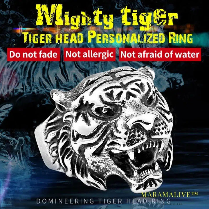 Titanium Tiger Head Ring Men Personality Unique Men's Animal Amulet Jewelry good detailing