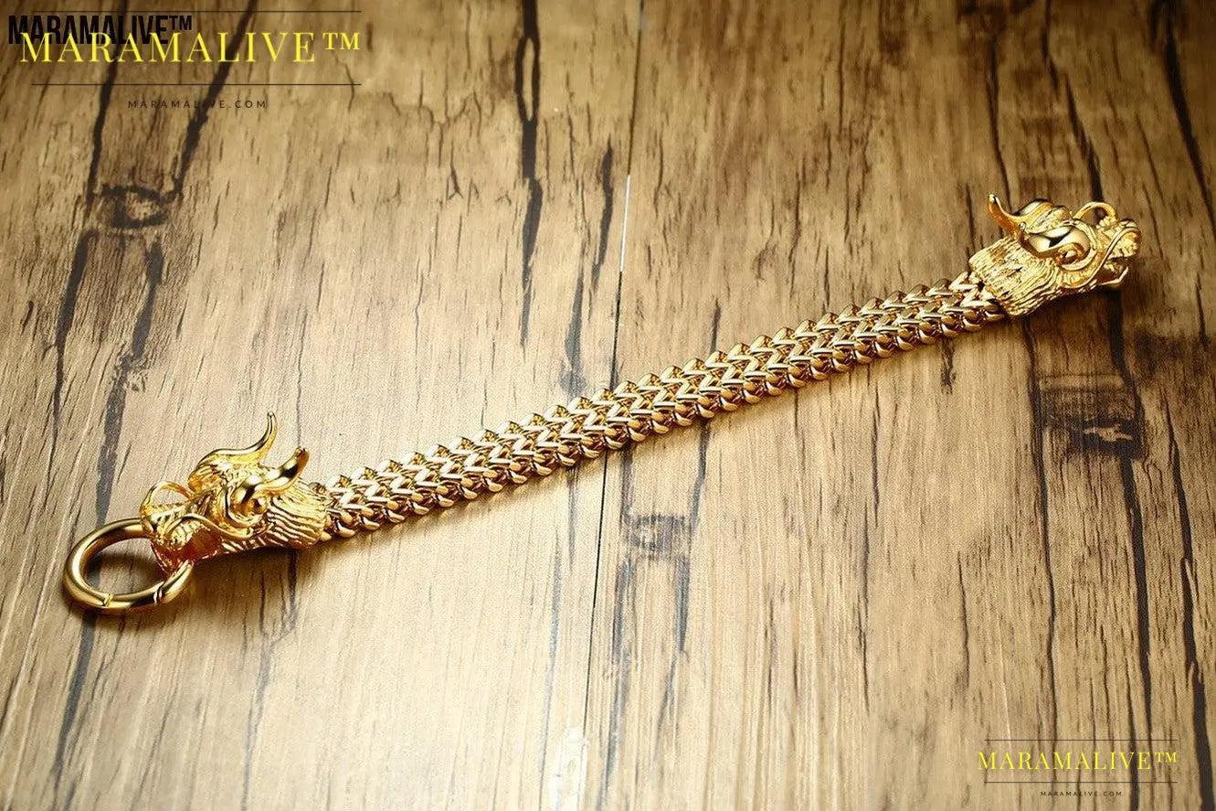 Titanium steel men's golden dragon head bracelet