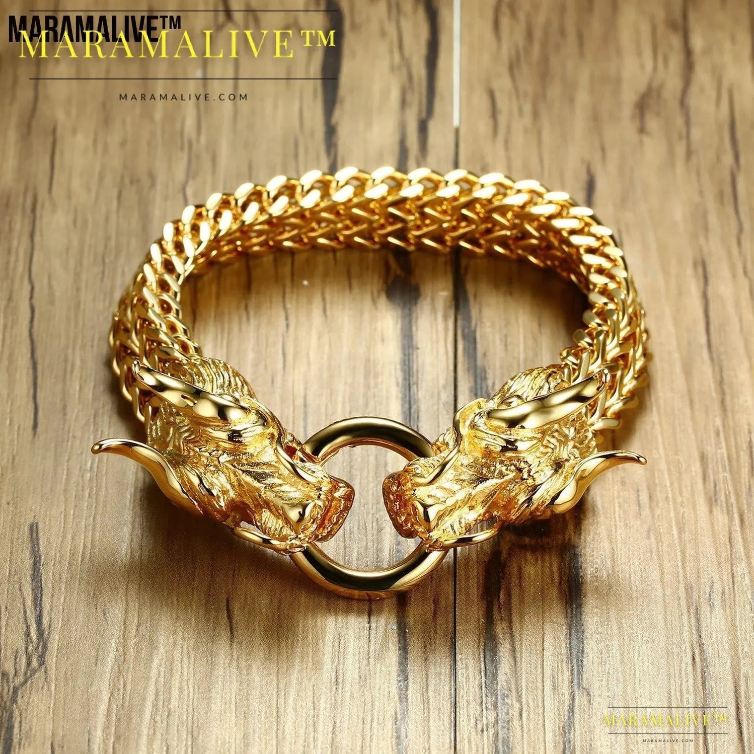 Titanium steel men's golden dragon head bracelet