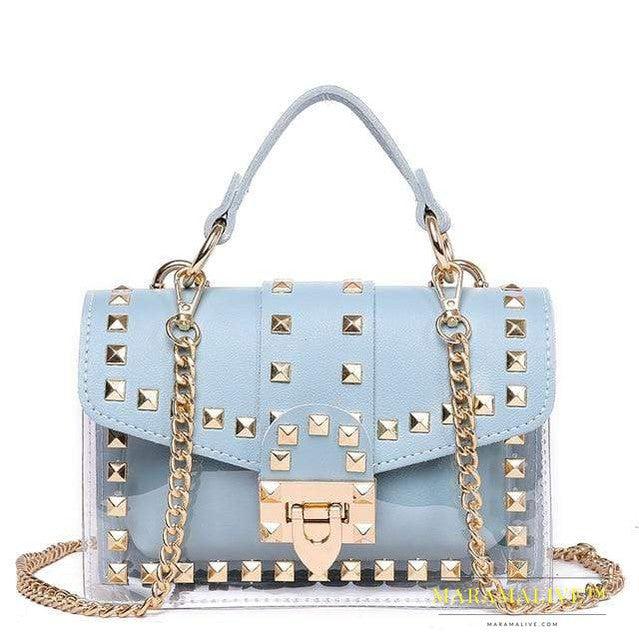 Transparent studded shoulder bag