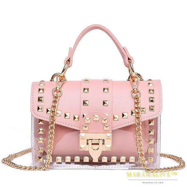 Transparent studded shoulder bag