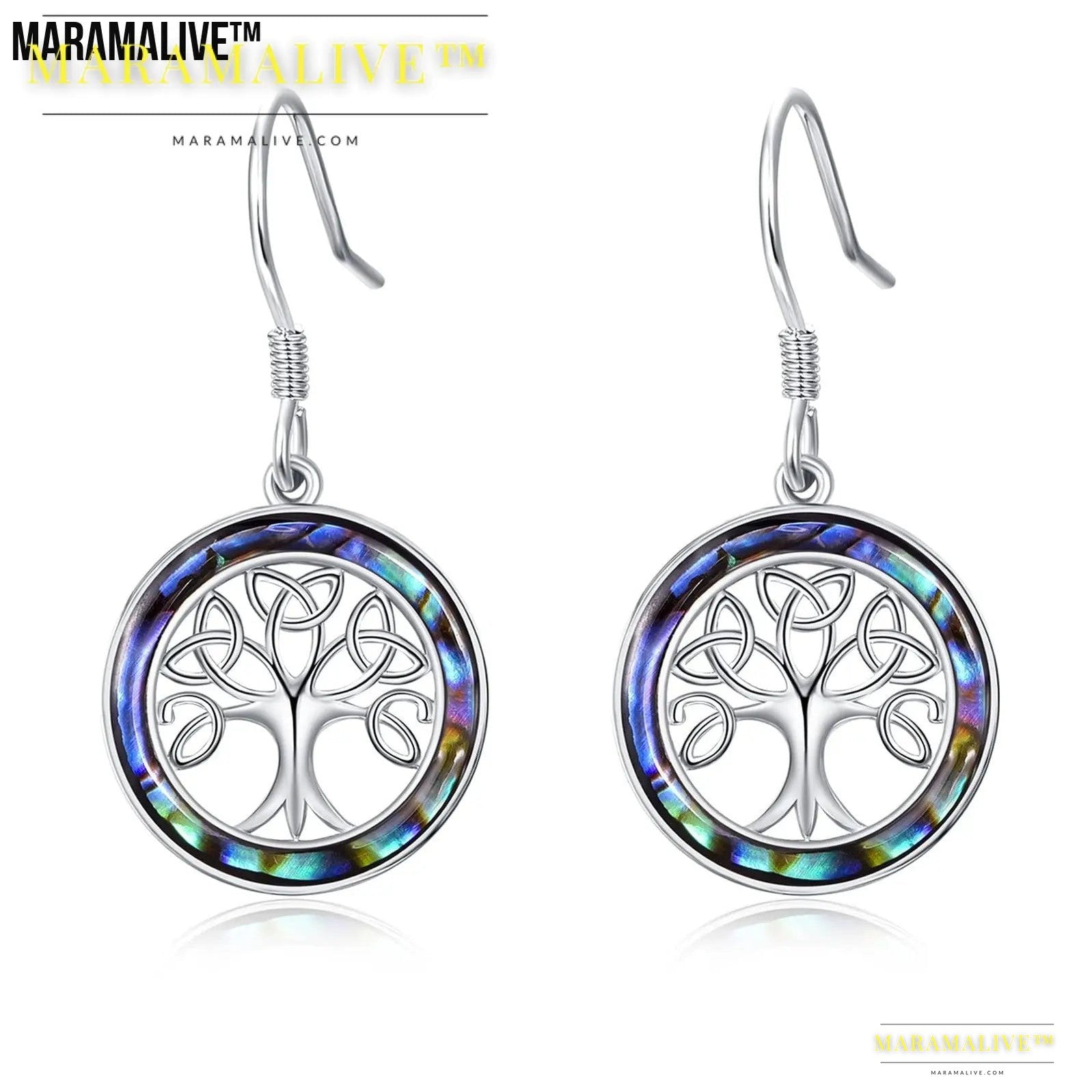 Tree of Life Earrings for Women Sterling Sliver Celtic Knot Tree Hook Earrings Small Dangle Drop with Abalone Shell Tree of Life Jewelry