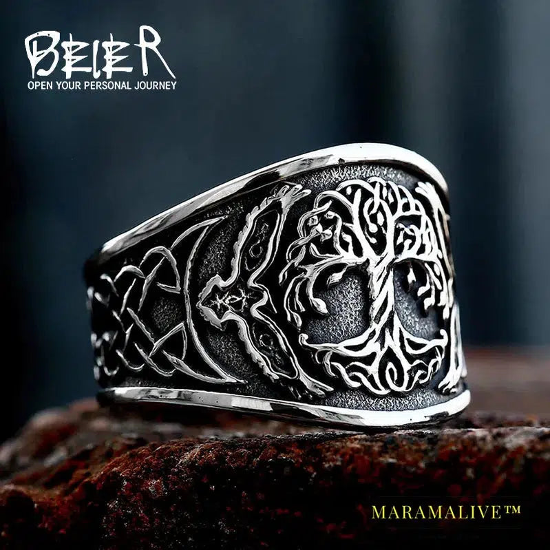 Tree of Life Signet Ring Classic Men Viking Amulet Rings Nordic Jewelry For Men