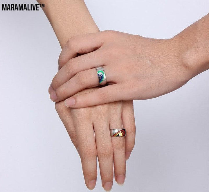 Trend Titanium Steel Rainbow Couple Ring