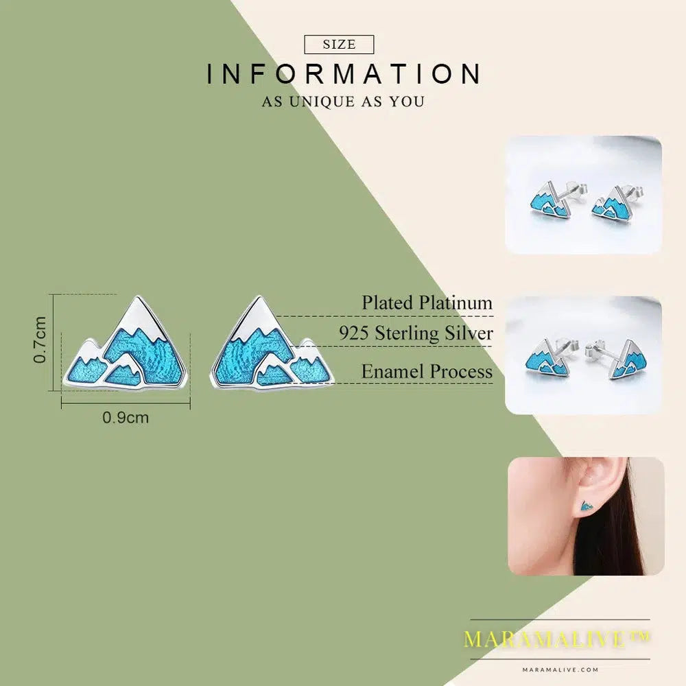 Trendy 925 Sterling Silver Unique Iceberg Small Blue Enamel Stud Earrings for Women Sterling Silver Jewelry Gift