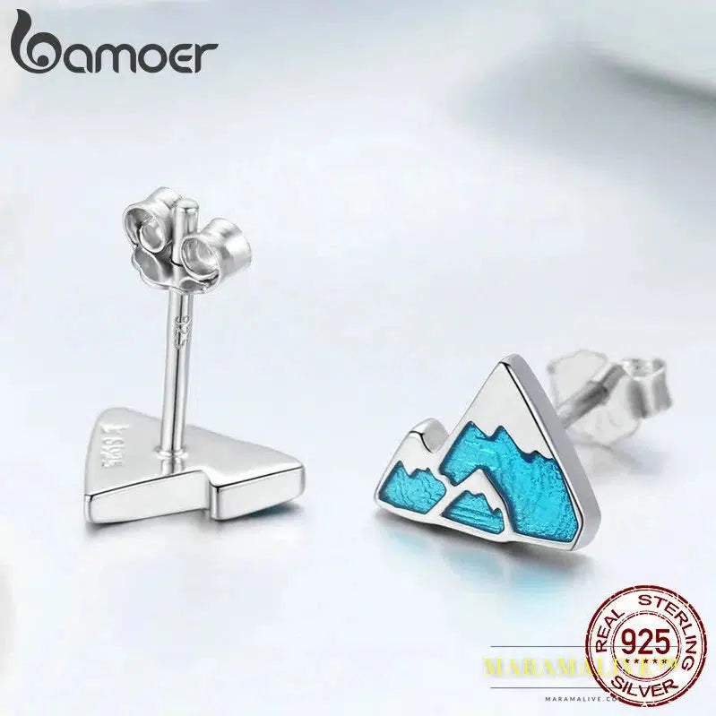 Trendy 925 Sterling Silver Unique Iceberg Small Blue Enamel Stud Earrings for Women Sterling Silver Jewelry Gift