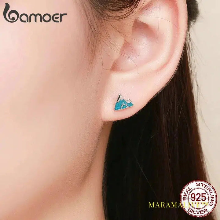 Trendy 925 Sterling Silver Unique Iceberg Small Blue Enamel Stud Earrings for Women Sterling Silver Jewelry Gift