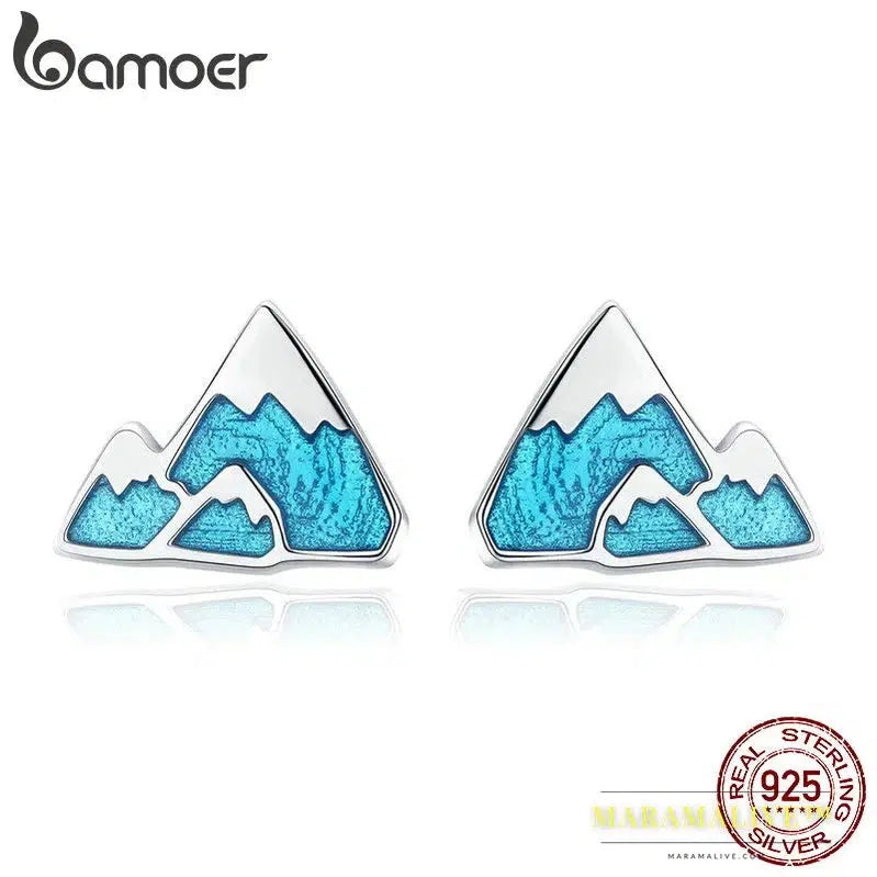 Trendy 925 Sterling Silver Unique Iceberg Small Blue Enamel Stud Earrings for Women Sterling Silver Jewelry Gift