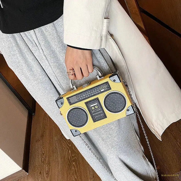 Trendy Cartoon Plush Shoulder Bag - Retro Radio Recorder Bag for the Style Icon