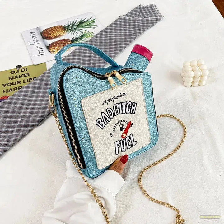 Trendy Fashion Personality Laser Sequin Embroidery Letter Oil Pot Bag with Creativity & Fun Chain Shoulder Strap