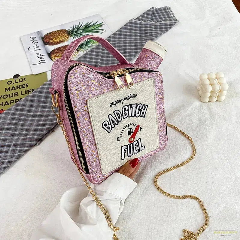 Trendy Fashion Personality Laser Sequin Embroidery Letter Oil Pot Bag with Creativity & Fun Chain Shoulder Strap