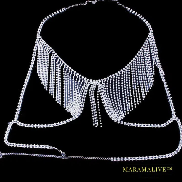 Trendy Multilayer Chain Rhinestone Body Jewelry for Women Tassel Body Chain Bra and Thong Set for Underwear Jewellery