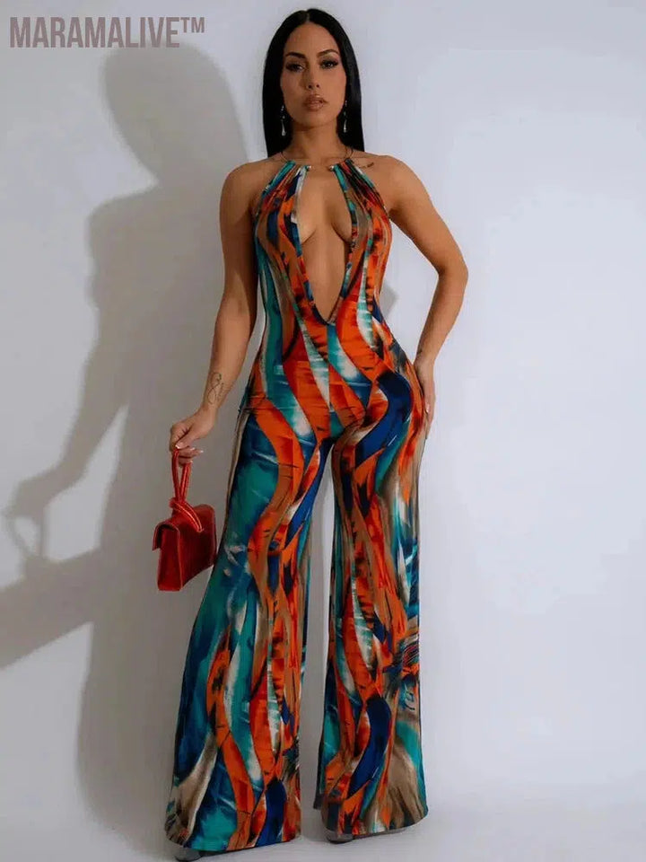 Trendy O-Ring Backless Halter Neck Jumpsuits for Women