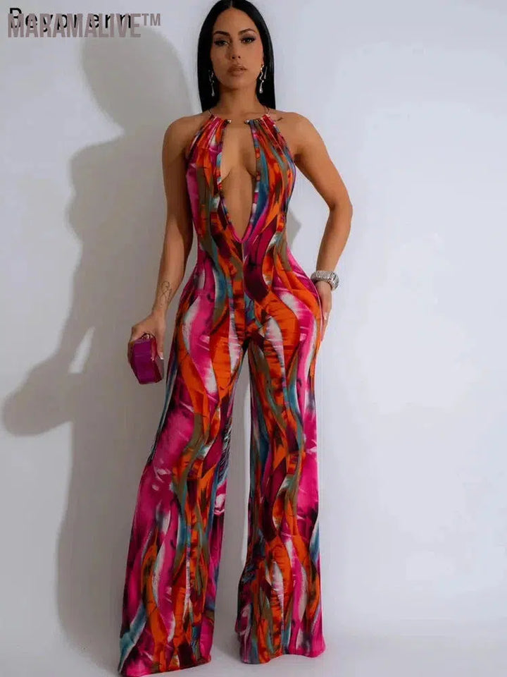 Trendy O-Ring Backless Halter Neck Jumpsuits for Women