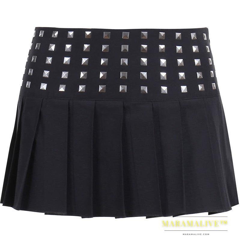 Trendy Studded High Stretch Black Pleated Skirt