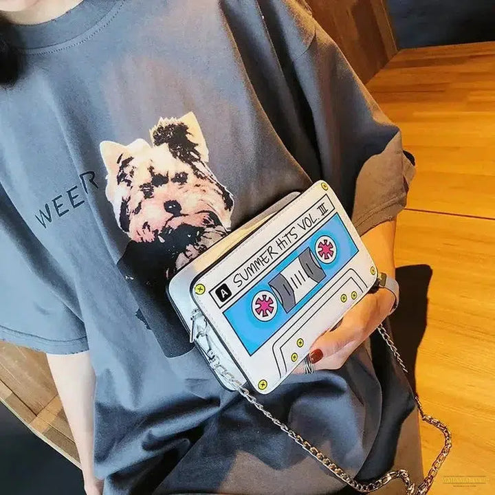 Trendy Summer Tape Recorder Women's Shoulder Bag - Unique Cartoon PU-Leather Day Clutch