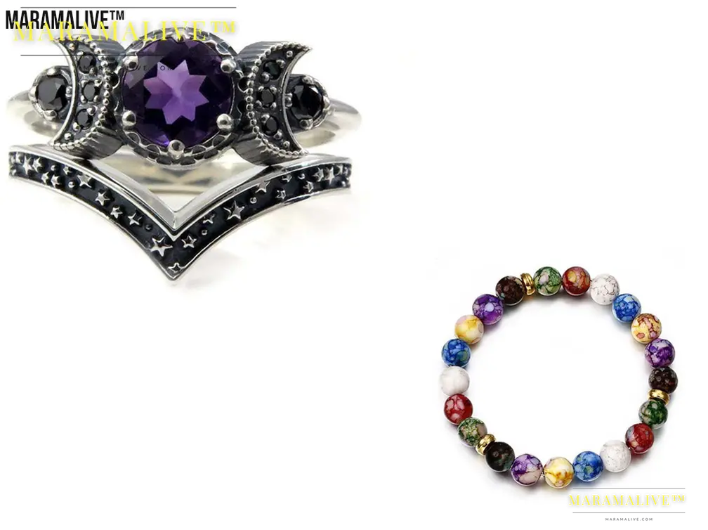 Triple Moon Goddess Gothic Amethyst Crystal Ring