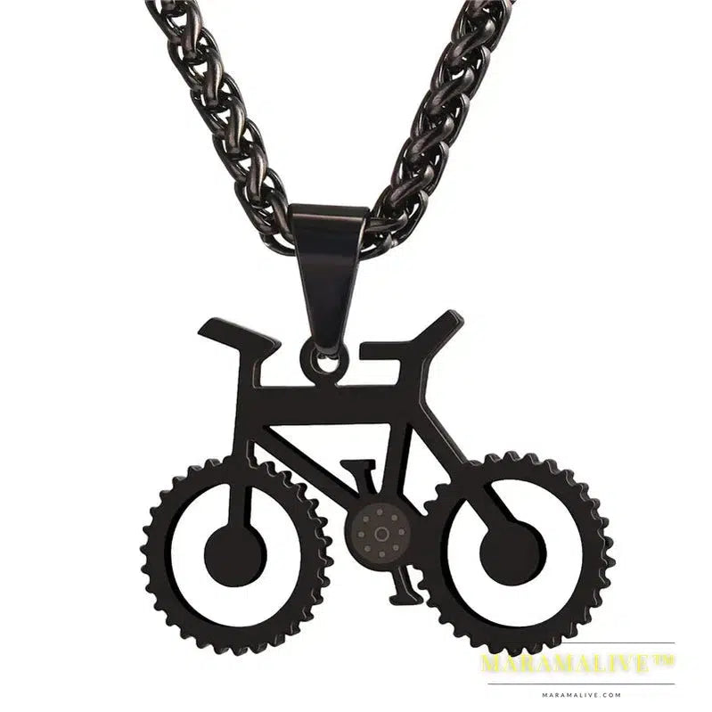 U7 Stainless Steel Bicycle Sports Charm Bike Pendant Necklace Black Gold Color Steampunk Biking Jewelry Gift