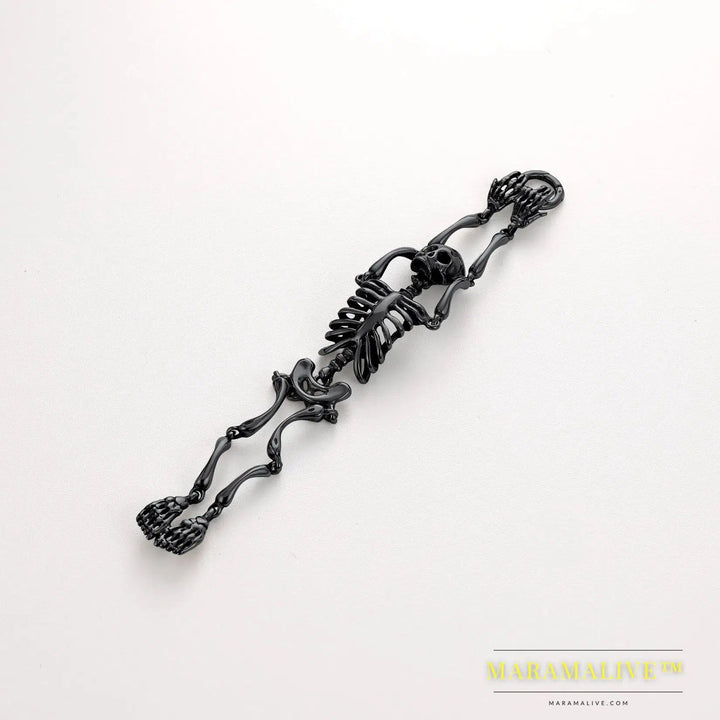 U7 Stainless Steel Gothic Skull Bracelet for Men Steampunk Heavy Skeleton Wristband Chains Halloween Party Accessories