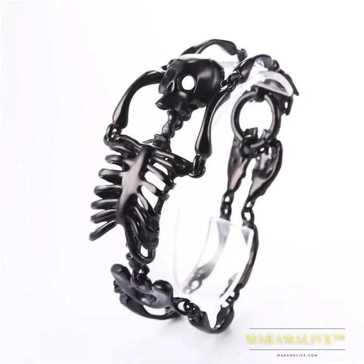 U7 Stainless Steel Gothic Skull Bracelet for Men Steampunk Heavy Skeleton Wristband Chains Halloween Party Accessories