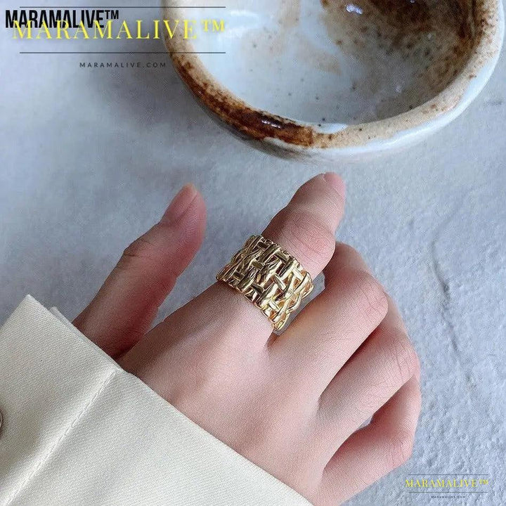 Understated skillfully made Woven Ring Women Cross Wide Simple Ring