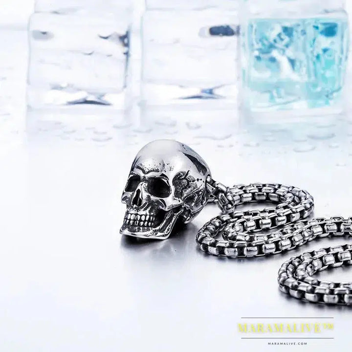 Unique 316L Stainless Steel New Arrival Super Punk Gold color Skull Biker Pendant Necklace Fashion charm Jewelry BP8-216