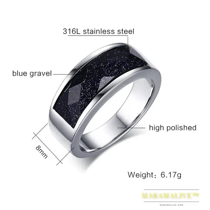 Unique Blue Gravel Rings for Women Silver Color Starry Sky Stone Rings