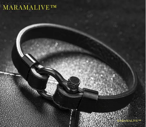 Unique Clasped Jewelry - Titanium Steel Leather Bracelet for Men