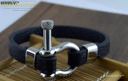 Unique Clasped Jewelry - Titanium Steel Leather Bracelet for Men