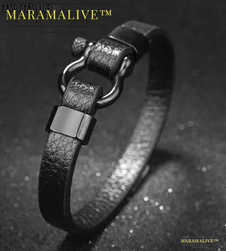 Unique Clasped Jewelry - Titanium Steel Leather Bracelet for Men