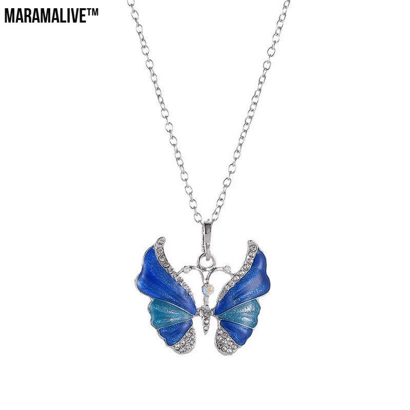 Unique Colorful Butterfly Pendant Stunning Silver Necklace for Her