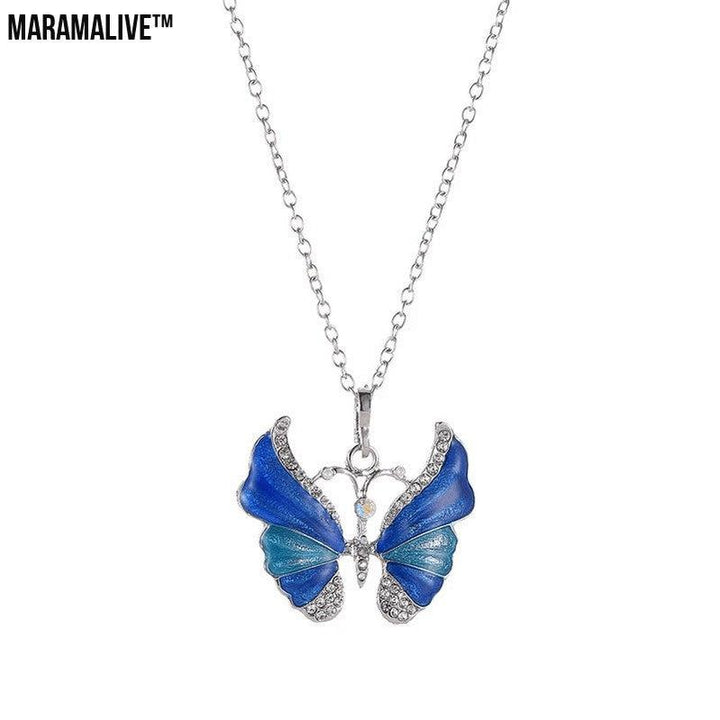 Unique Colorful Butterfly Pendant Stunning Silver Necklace for Her