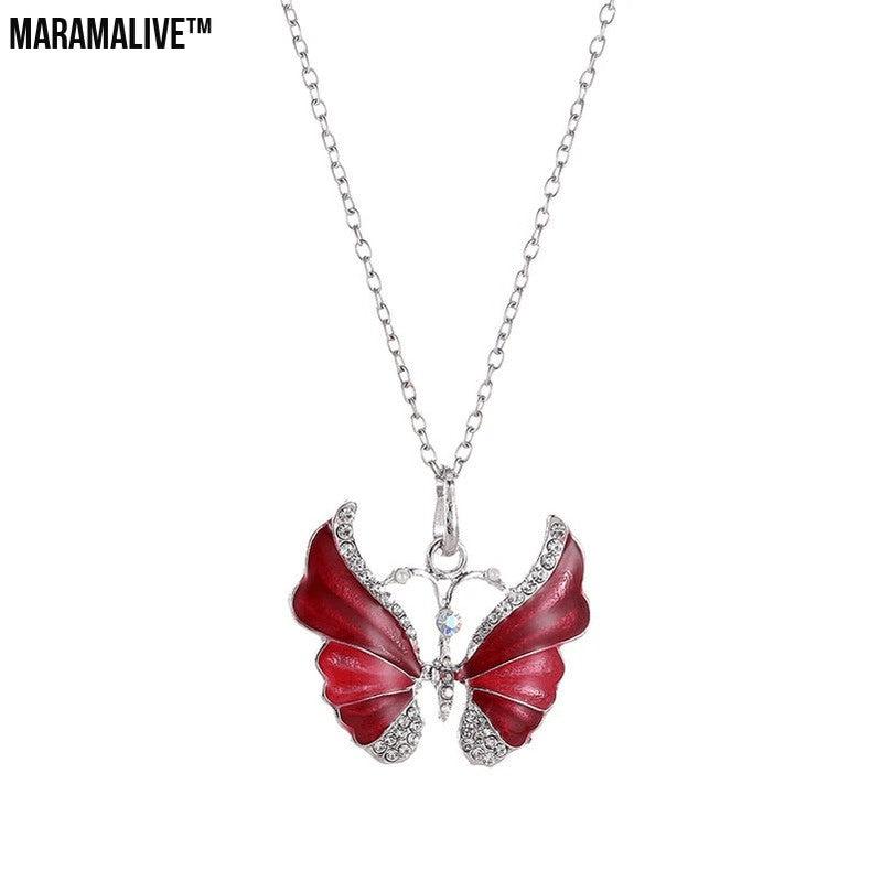 Unique Colorful Butterfly Pendant Stunning Silver Necklace for Her