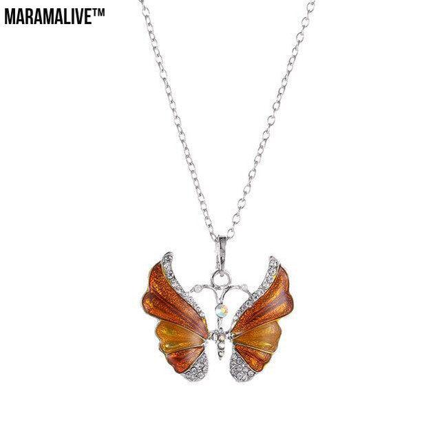 Unique Colorful Butterfly Pendant Stunning Silver Necklace for Her