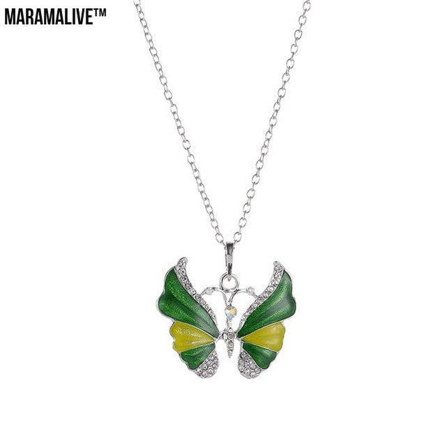 Unique Colorful Butterfly Pendant Stunning Silver Necklace for Her