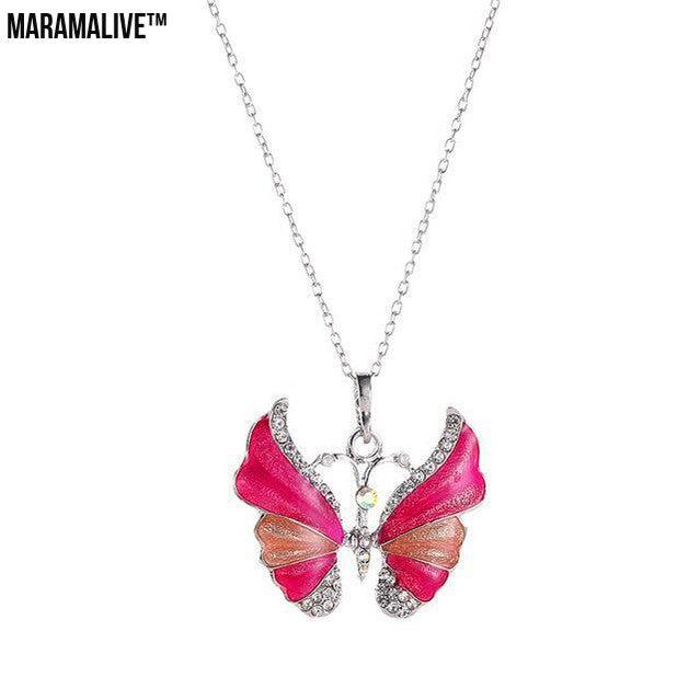 Unique Colorful Butterfly Pendant Stunning Silver Necklace for Her