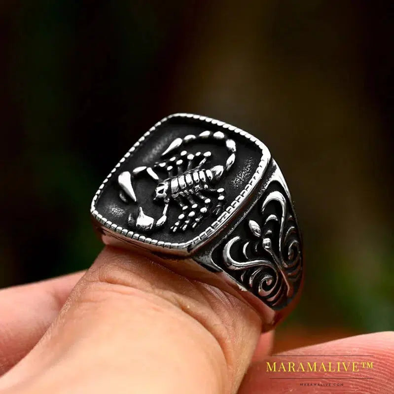 Unique Design Stainless Steel Scorpion Ring For Men Biker Gothic Flower Sign Ring Punk Animal Jewelry Gift