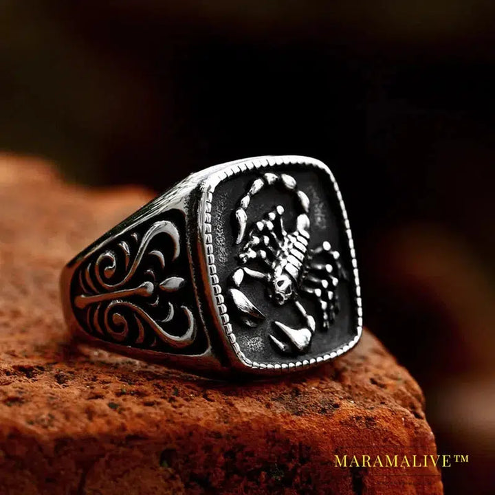 Unique Design Stainless Steel Scorpion Ring For Men Biker Gothic Flower Sign Ring Punk Animal Jewelry Gift