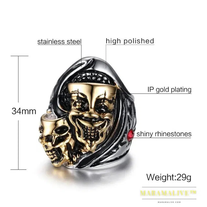 Unique Design Style Stainless Steel Crystal Ring Punk Design Skulls Rings for men