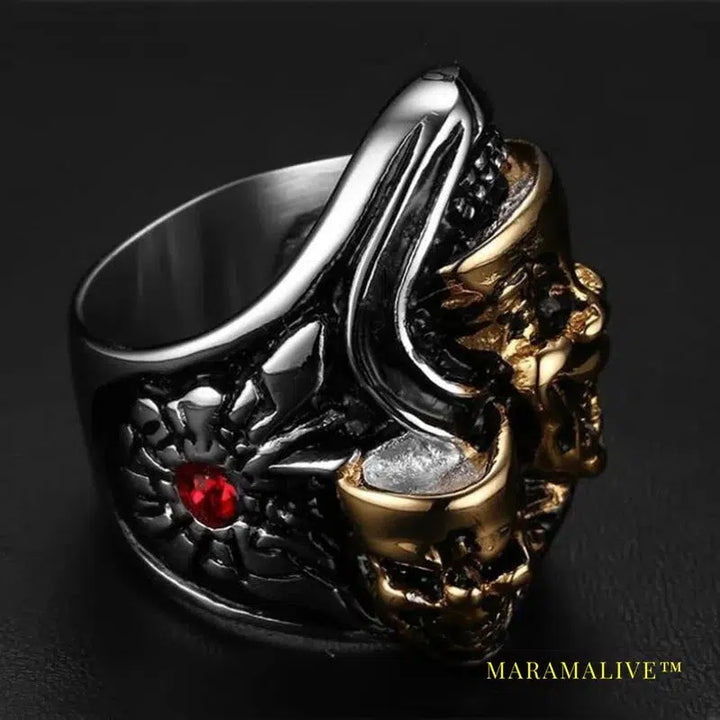 Unique Design Style Stainless Steel Crystal Ring Punk Design Skulls Rings for men