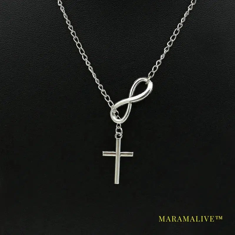 Unique Fashion Jewelry Infinity 8 Bit Minimalist Luck Cross Pendant Necklace Best Friend Chain Necklaces for Women