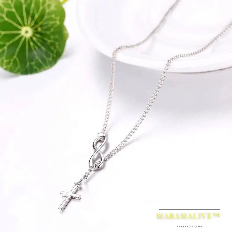 Unique Fashion Jewelry Infinity 8 Bit Minimalist Luck Cross Pendant Necklace Best Friend Chain Necklaces for Women