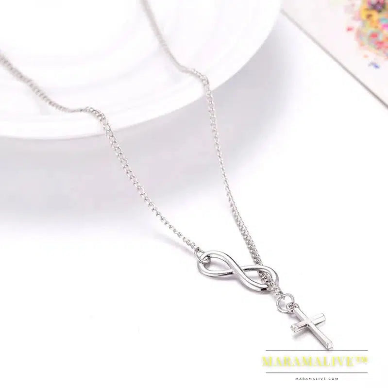 Unique Fashion Jewelry Infinity 8 Bit Minimalist Luck Cross Pendant Necklace Best Friend Chain Necklaces for Women