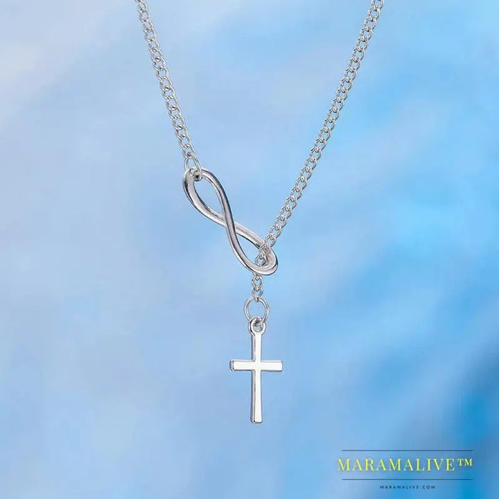 Unique Fashion Jewelry Infinity 8 Bit Minimalist Luck Cross Pendant Necklace Best Friend Chain Necklaces for Women