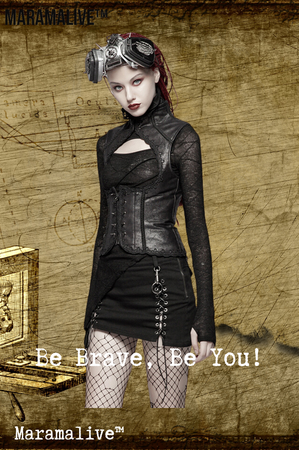 Unique Gothic Lace Shirt: Unusual Peek-a-boo Long Sleeve Top