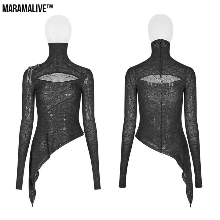 Unique Gothic Lace Shirt: Unusual Peek-a-boo Long Sleeve Top