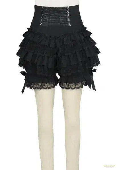 Unique Gothic Steampunk Lolita Lace Ruffle Pumpkin Bloomer Shorts - Black Cotton High Waist Cosplay for Little Devil Aesthetics